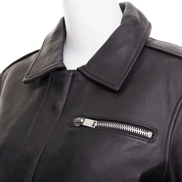 SAINT LAURENT 2020 black sheepskin leather pocketed flight jacket L - Picture 2 of 10